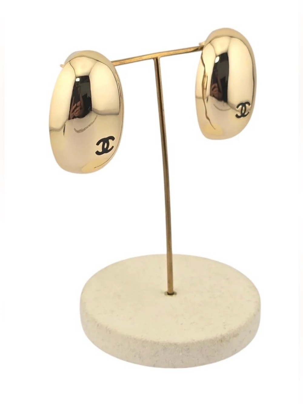 Double C Gold Tone Stud Logo Earrings